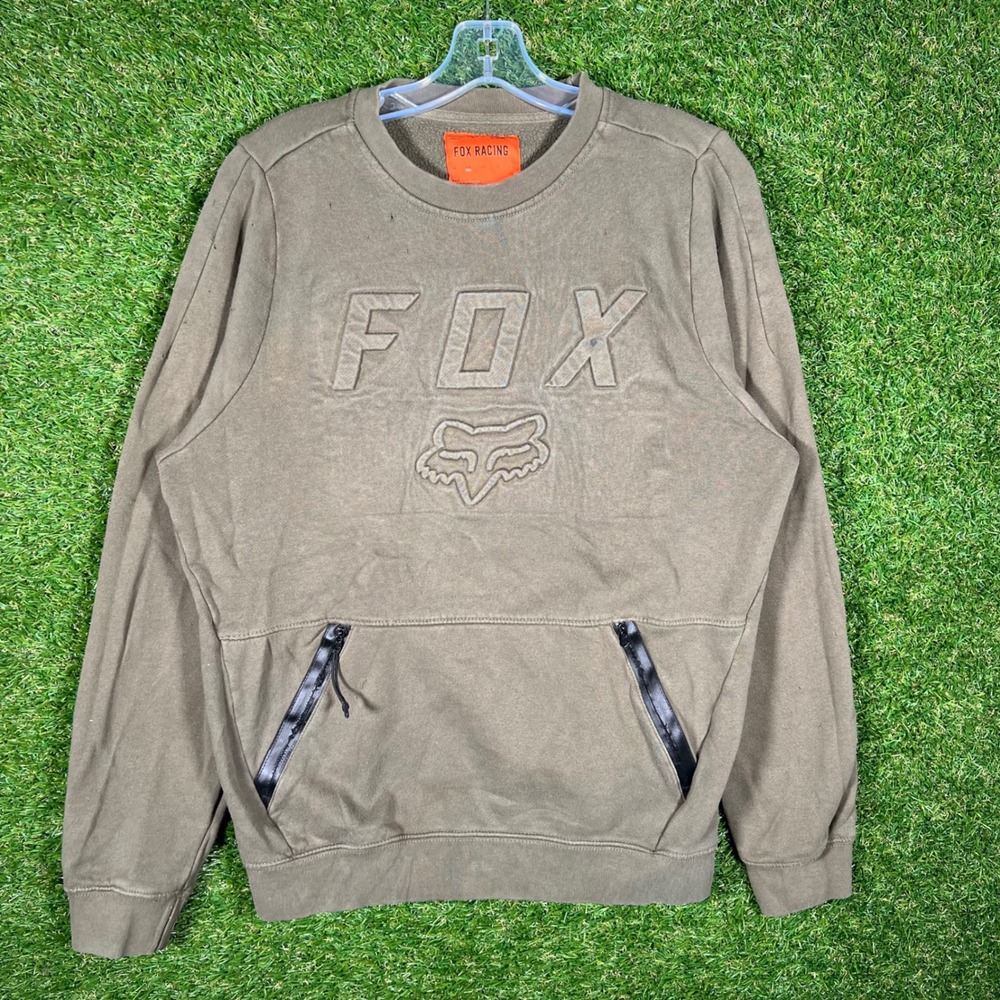 Fox Racing Mens Medium Olive Green Embossed Logo Zipper Pocket Sweatshirt 2611